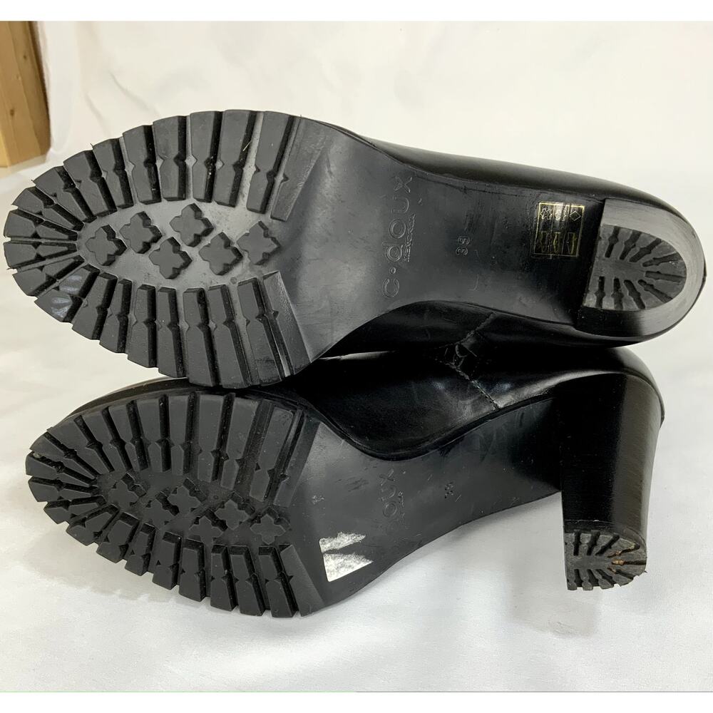 C.doux Menorca Leather Platform Heeled Ankle Boots Black Women's Size 8/8.5 - Picture 5 of 8